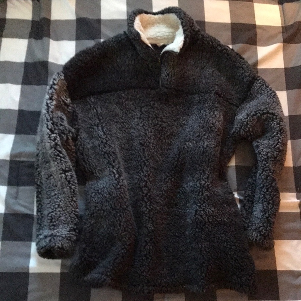 ALTAR’D STATE Black Gray Cozy Teddy Sherpa Quarter Zip Pullover Sz M